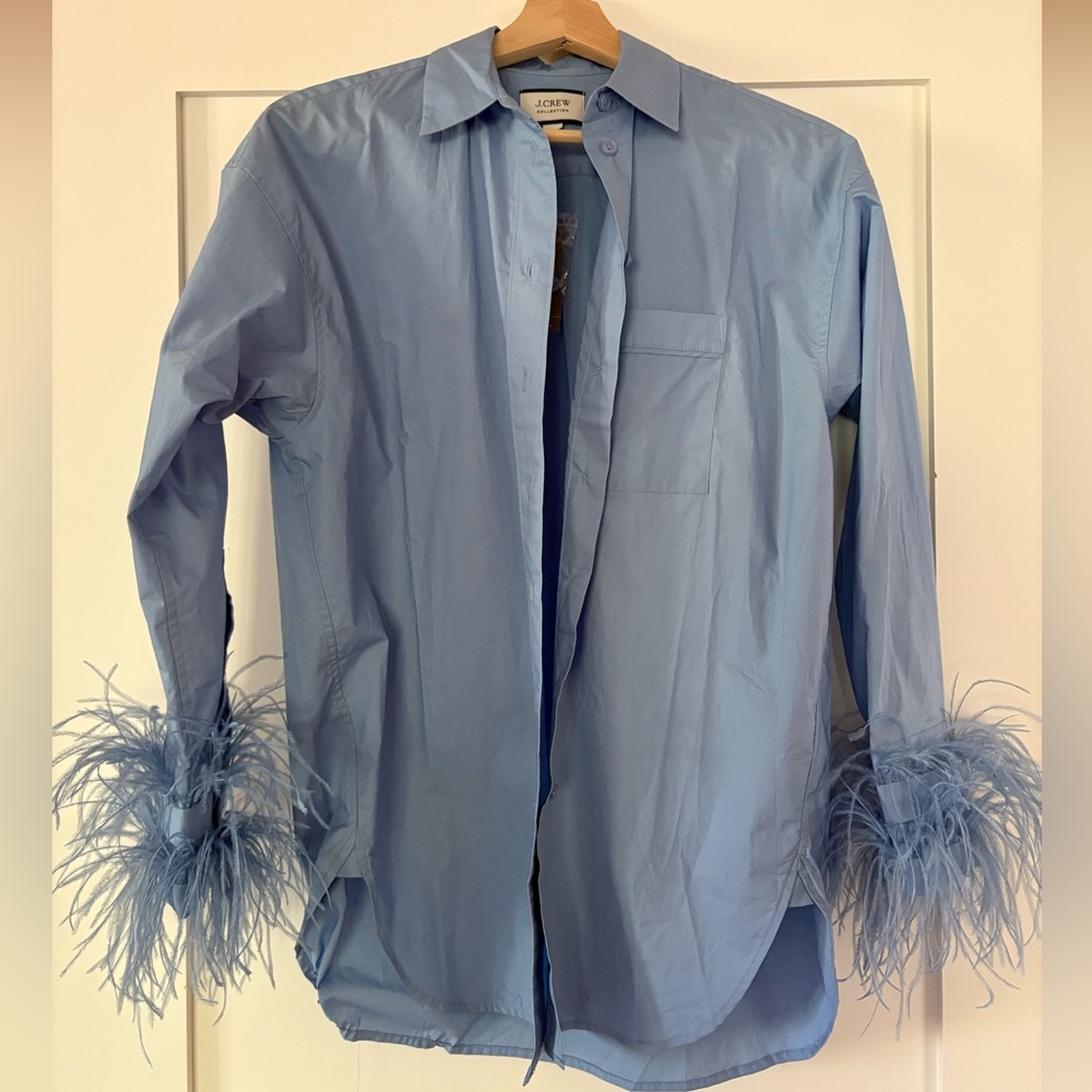 NWT J. Crew Feather Trimmed Button Shirt - Size 0